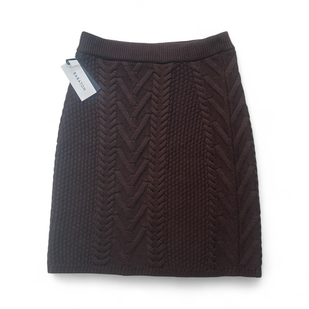 Aritzia Babaton Merino Wool Cable Knit Mini Skirt NWT 2XS | Quiet Luxury Brown